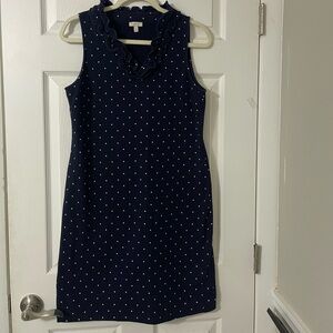 Talbots Navy Sleeveless Dress with White Dots 93% Cotton 7% Spandes
